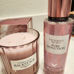 Victoria's Secret Scented Candle NIB + Pure Seduction Spray BACKSTAGE FASHIONSHO